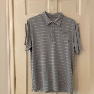 Free Fly polo shirt - light gray and white horizontal stripes